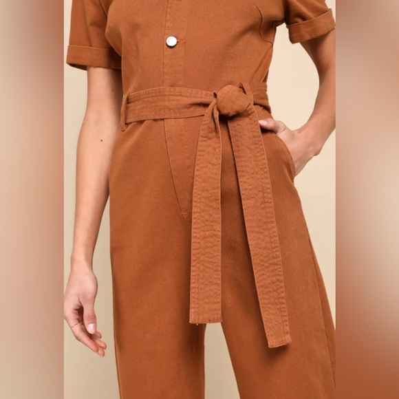 Practical Perfection Rust Brown Short Sleeve Jumpsuit - Picture 4 of 7